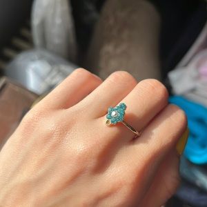 Blue Golden Diamond Shaped Adjustable Gem Ring